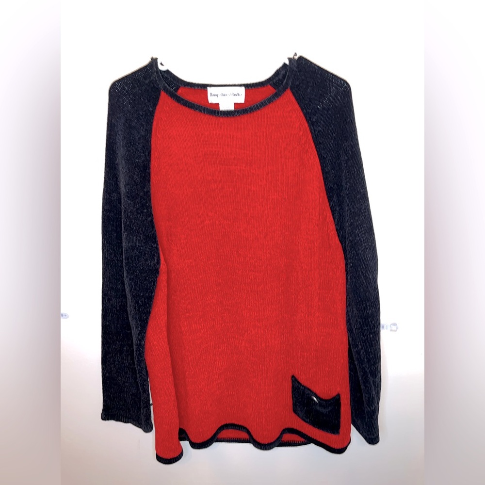 Hampshire Studio VTG Red and Black Long Sleeve Sweater Chenelle Yarn Size L EUC